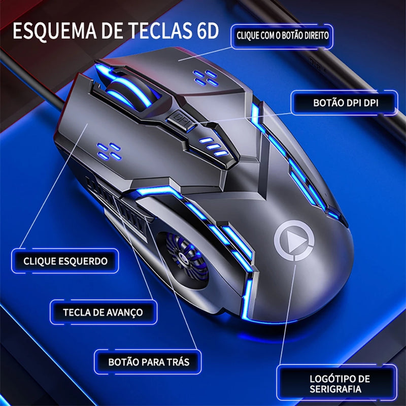 Mouse Gamer FireX RGB – 7 Cores, 6 Botões, 4 DPIs