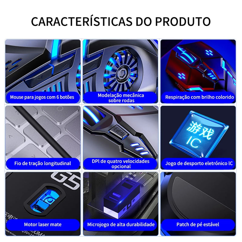 Mouse Gamer FireX RGB – 7 Cores, 6 Botões, 4 DPIs