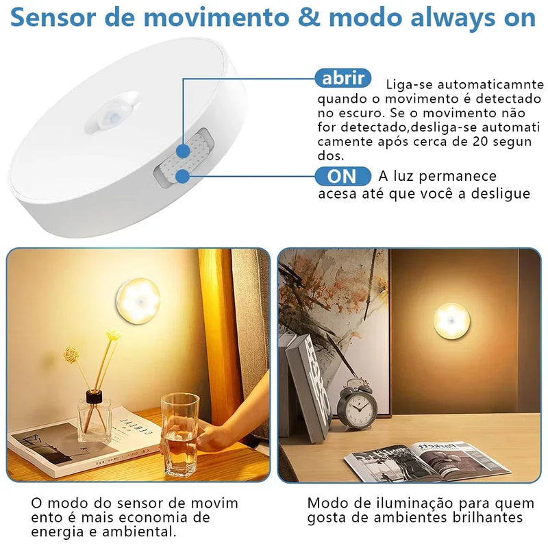 KIT6/10 Luminárias Led S/ Fio Com Sensor Presença