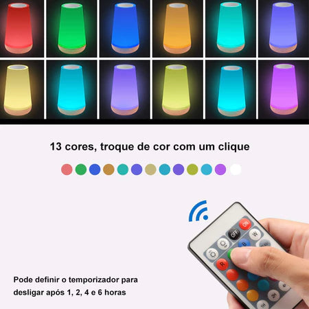 DreamLight 13C – Luminária Touch RGB Recarregável com Controle