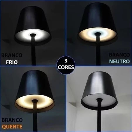 TouchLight Pro – Abajur LED Recarregável Dimerizável