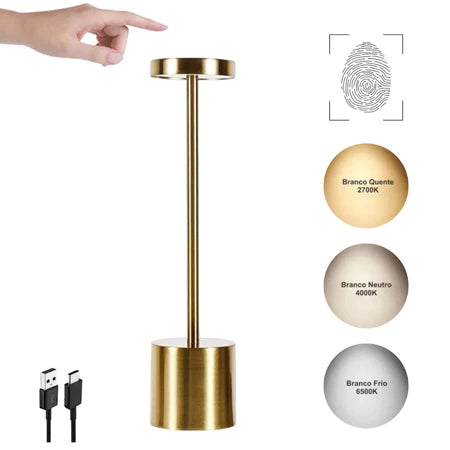 LuxTouch Metal – Luminária LED Recarregável de Mesa